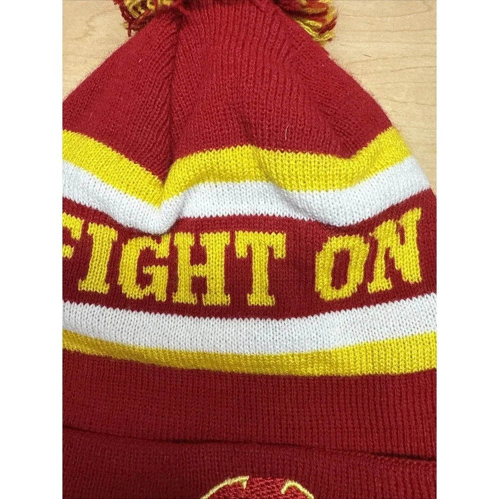 USC Trojans Fight On Knit Beanie Pom Hat Red White Yellow